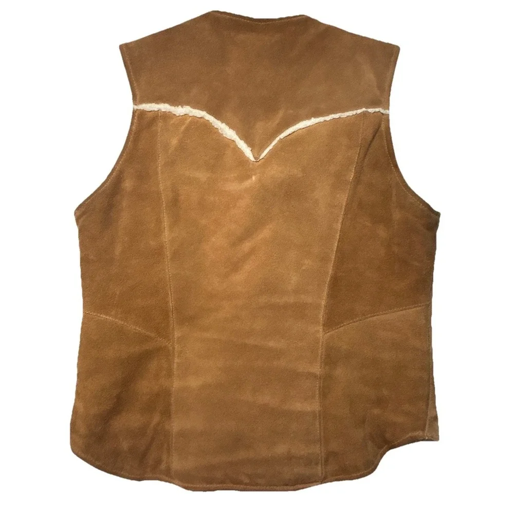 Vintage‎ Pioneer Wear Suede Leather Shearling Lined Vest Brown Western Snap 40